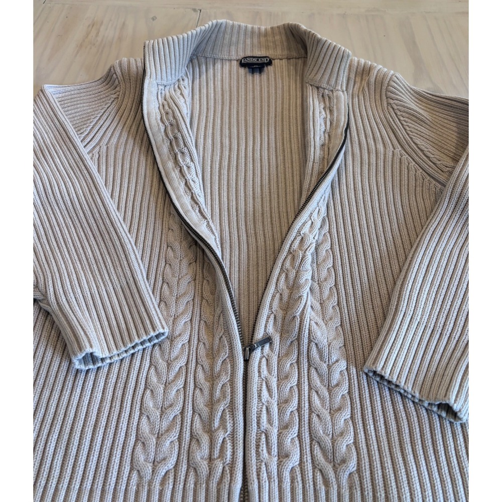 Lands End Women's 2X Beige Cable Knit Full Zip Mock Neck Cardigan Sweater 87869 - Picture 6 of 12